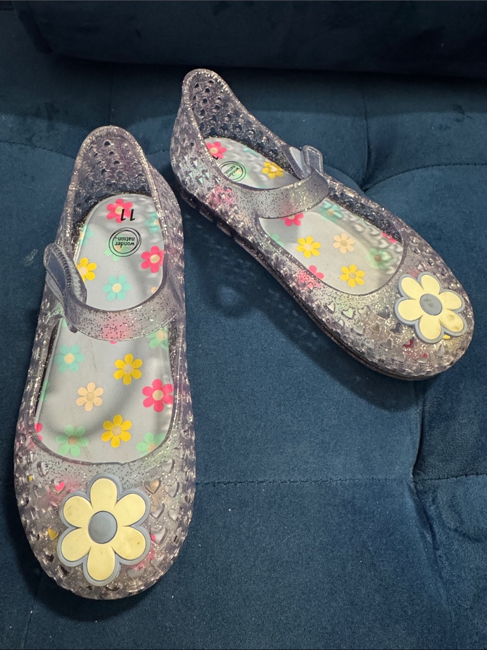 wonder nation Purple Glitter Jelly Mary Janes with Yellow Flower